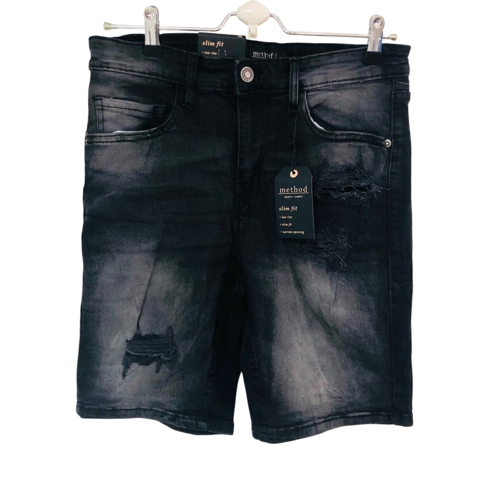 NWT Method Denim Shorts Distressed Goth Grunge Punk Alt Edgy Slim Unisex Size 30